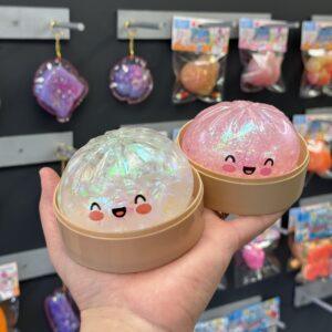 Kawaii dumpling squishy squeeze toy with glitter